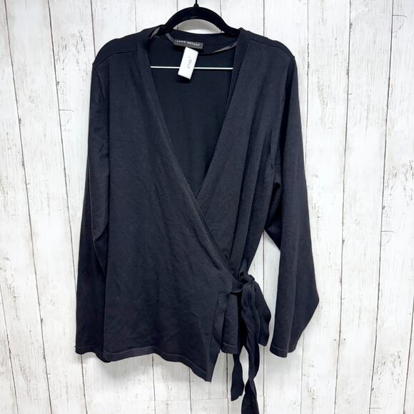 Lane Bryant Sweater Women Size 22/24 Wrap Tie Black Knotted Cardigan V-Front - Picture 1 of 5